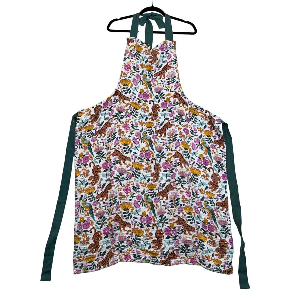 Rifle Paper Co. Garden Party Cotton Apron Smock Whimsical Tiger & Florals Print